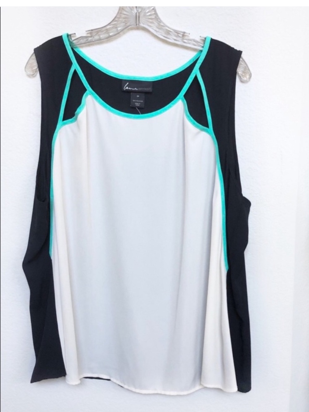 Lane Bryant Colorblock Stitch Cut Out Sheer Tank Shirt Size 24